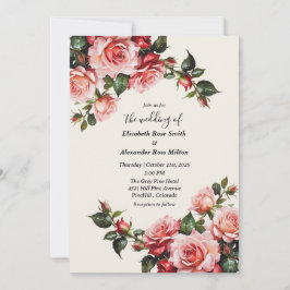 Elegantens rosa och röd ros blommigt bröllop inbjudningar