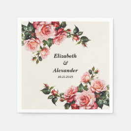 Elegantens rosa och röd ros blommigt bröllop pappersservett