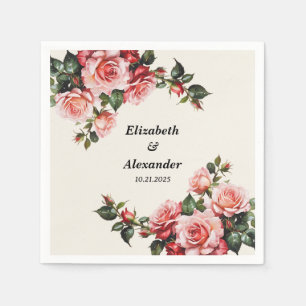 Elegantens rosa och röd ros blommigt bröllop pappersservett