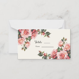 Elegantens rosa och röd ros blommigt bröllop placeringskort