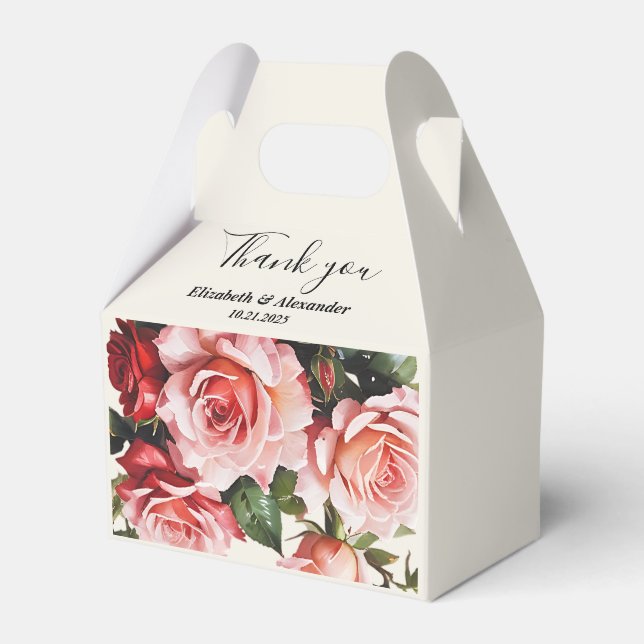 Elegantens rosa och röd ros blommigt bröllop presentaskar (Framsidan Sidan)