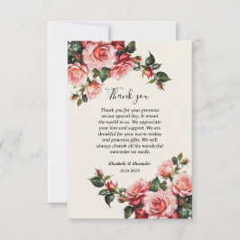 Elegantens rosa och röd ros blommigt bröllop tack kort