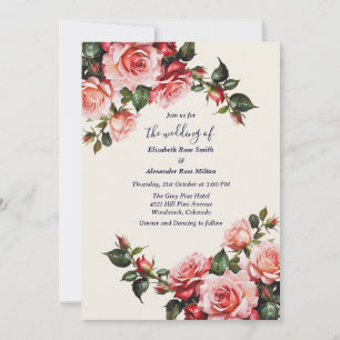 Elegantens rosa och röd ros bröllopsinbjudan inbjudningar
