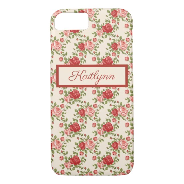 Elegantens Rosa och Röd ros - monogrammat Case-Mate iPhone Skal (Baksida)