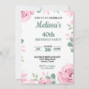 Elegantens Rosa och Seafoam Breen Birthday Inbjudningar