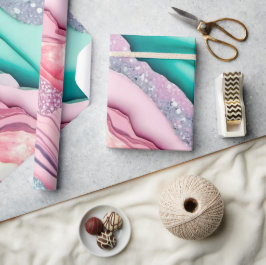 Elegantens Rosa och turkos Glitter Alkohol Bläck Presentpapper