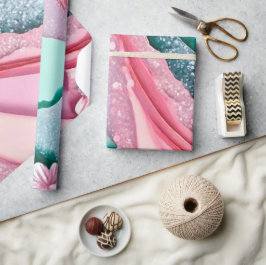 Elegantens Rosa och turkos Glitter Alkohol Bläck Presentpapper