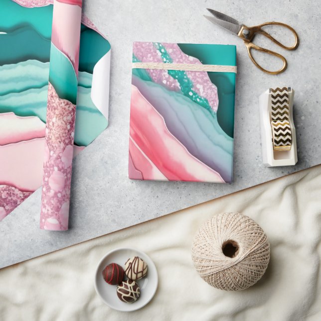 Elegantens Rosa och turkos Glitter Alkohol Bläck Presentpapper (Hantverk)