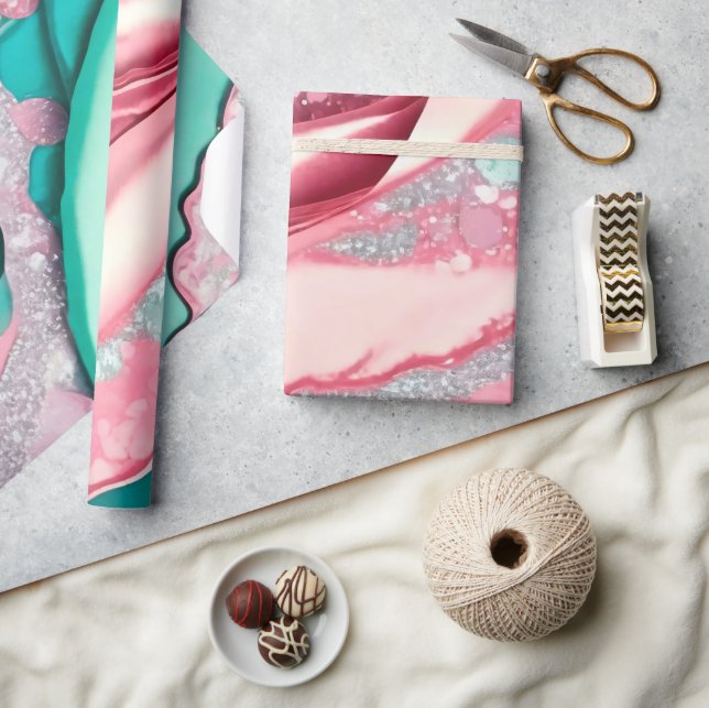 Elegantens Rosa och turkos Glitter Alkohol Bläck Presentpapper (Hantverk)