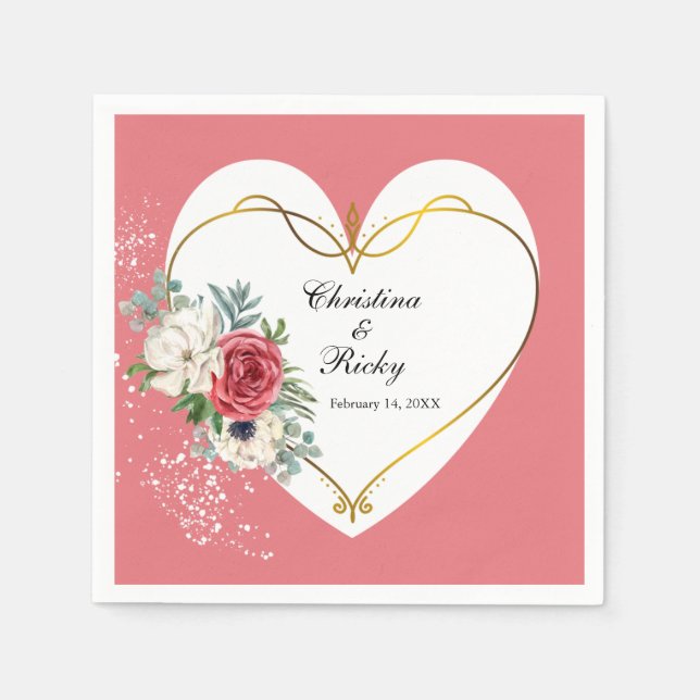 Elegantens Rosa och Vit ros Bröllop Pappersservett (Framsidan)