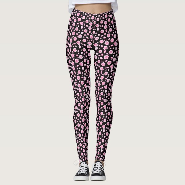 Elegantens Rosa och Vit ros Leggings (Framsida)