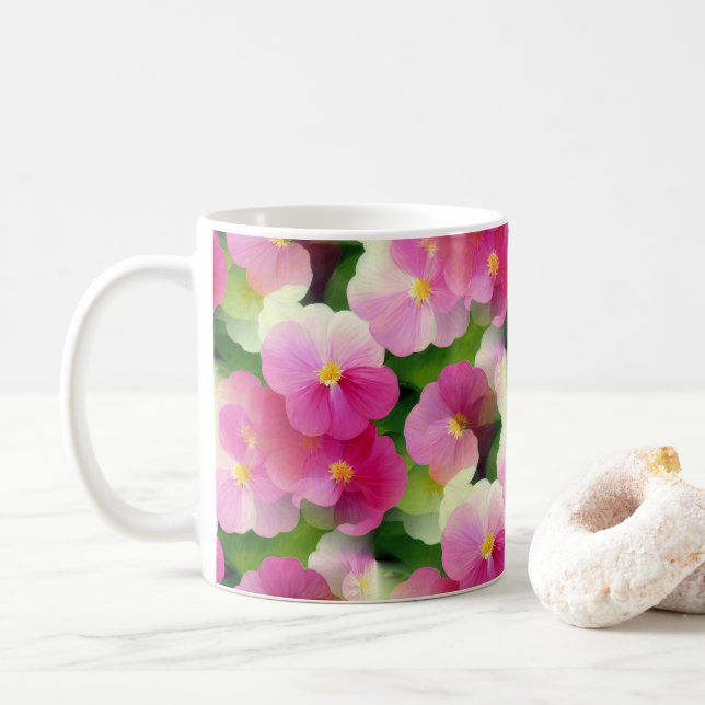 Elegantens Rosa och vita föroreningar blommar Möns Kaffemugg (Med munk)