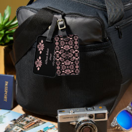 Elegantens rosa på svarta snöre i vintage stil bagagebricka