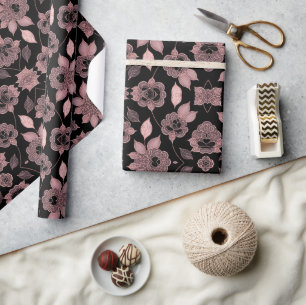 Elegantens rosa på svarta snöre i vintage stil presentpapper
