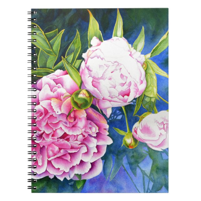 Elegantens rosa, vit klassisk blommigt med vattenf anteckningsbok med spiral (Framsidan)