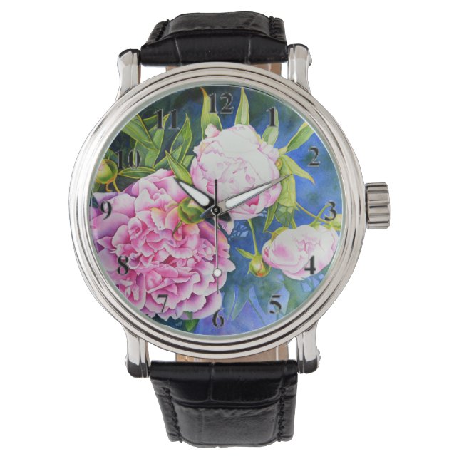Elegantens rosa, vit klassisk blommigt med vattenf armbandsur (Framsida)