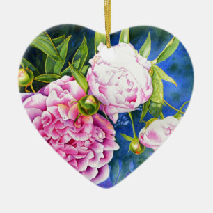 Elegantens rosa, vit klassisk blommigt med vattenf julgransprydnad keramik