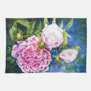 Elegantens rosa, vit klassisk blommigt med vattenf kökshandduk