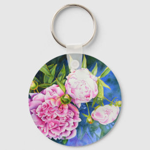 Elegantens rosa, vit klassisk blommigt med vattenf nyckelring