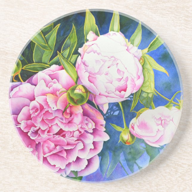 Elegantens rosa, vit klassisk blommigt med vattenf underlägg sandsten (Framsidan)
