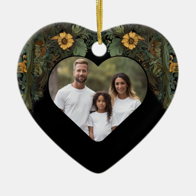 Elegantens segrare moody mörk grönt guld botaniska julgransprydnad keramik (Framsidan)