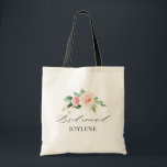 elegantens skript  blommigt brudesaid till påse tygkasse<br><div class="desc">enkel kalligrafi-skript vattenfärg  rosa blommigt bridesmaid bröllop to bag</div>
