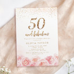 Elegantens skript guld &  blommigt 50 födelsedag inbjudningar<br><div class="desc">Modern chic "50 och fantastiska" skript,  trendig faux glitter och  blommigt för vattenfärg i rosa,  elegant och guld,  snyggt 50 underbar.</div>