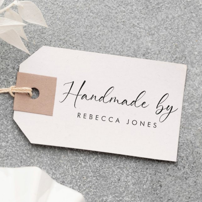 Elegantens skript "Handmade by" Modern Minimalist Stämpel (Skapare uppladdad)