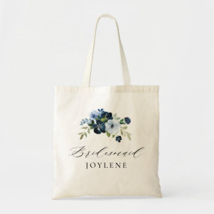elegantens skript - marinkblått blommigt bridesma tygkasse