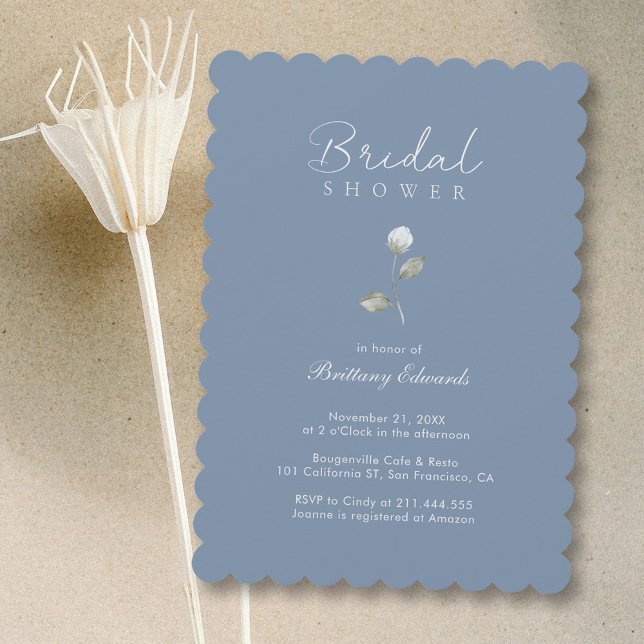 Elegantens skript och Blommigt: Dusty Blue-Möhippa Inbjudningar (Elegant Script & Floral: Dusty Blue Bridal Shower Invitation Personalized
)