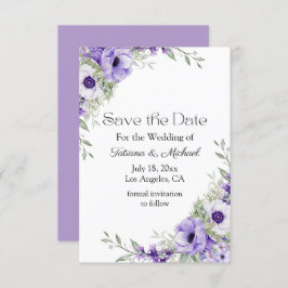 elegantens skript vattenfärgsfärg lila blommigt bo spara datumet