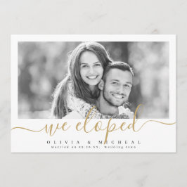 Elegantens skript "we eloped", modernt foto bröllo inbjudningar