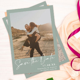 Elegantens skriptsida grönt 2 foton spara datum datumet