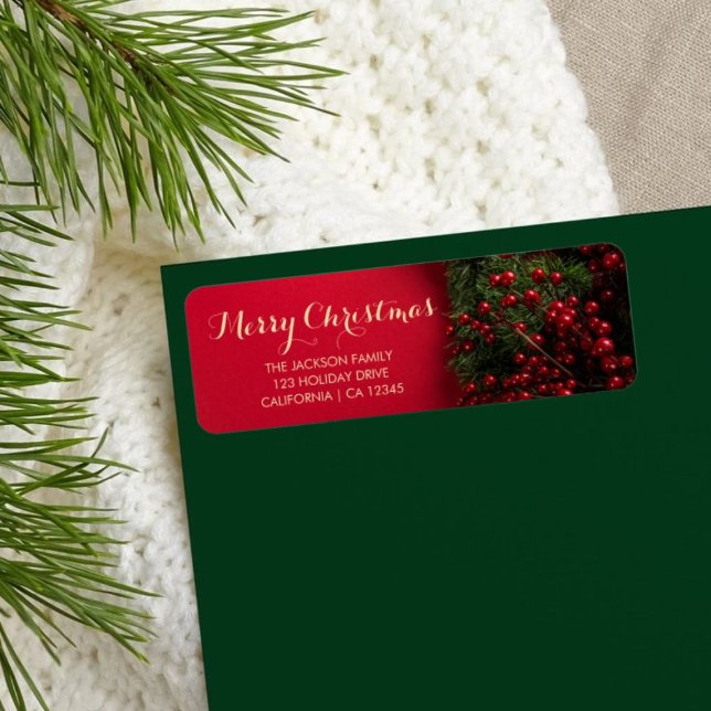 Elegantens skripttypografi Business Helgdag Red Returadress Etikett (Skapare uppladdad)