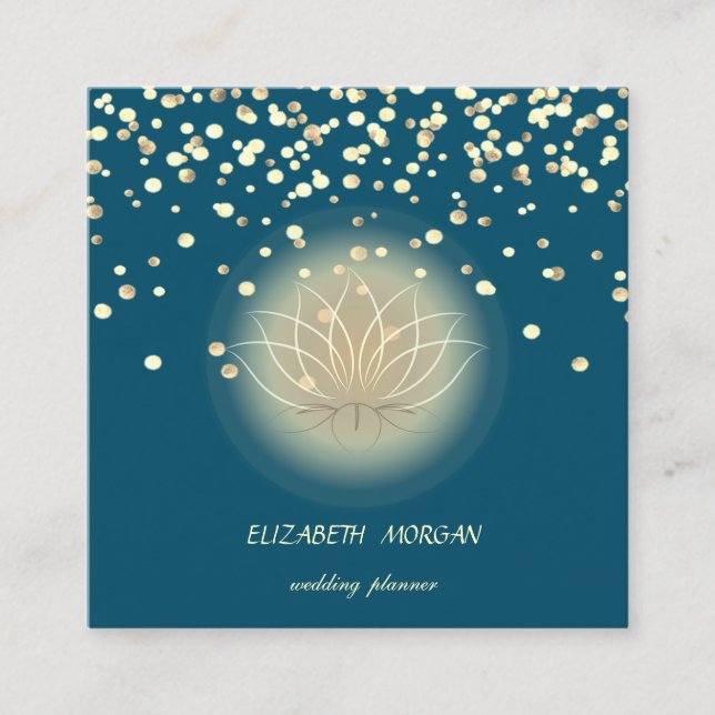 Elegantens Snyggt Lotus,Konfetti-Grönt Fyrkantigt Visitkort (Framsida)