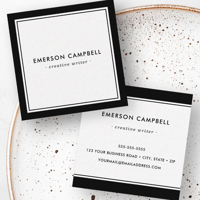 Elegantens svarta gräns minimala moderna professio fyrkantigt visitkort (Elegant black border minimal modern professional square business card)