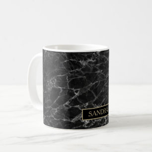 Elegantens svarta marmor med namn kaffemugg
