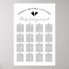 Elegantens svarta och vita bröllop-sätesdiagram poster