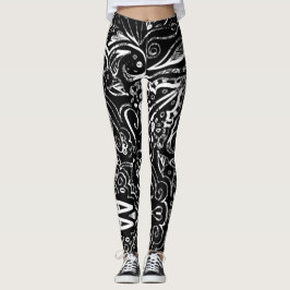 Elegantens svarta och vita mandala-design kastar p leggings