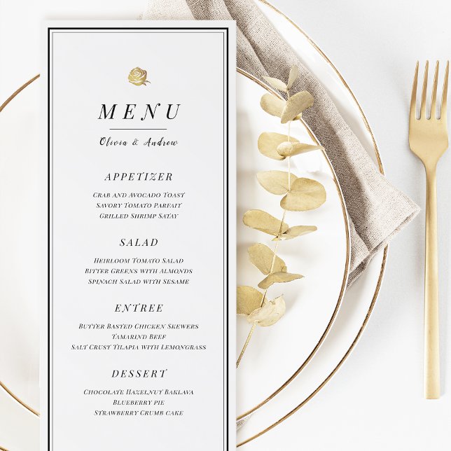 Elegantens svarta och vita minimalistmeny bröllop meny (Elegant black and white minimalist wedding menu)
