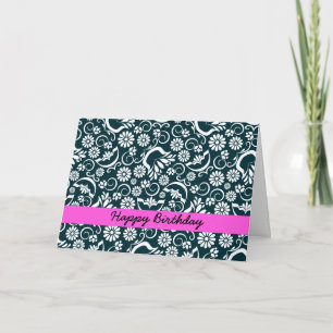 Elegantens svarta vita blommigt födelsekort kort