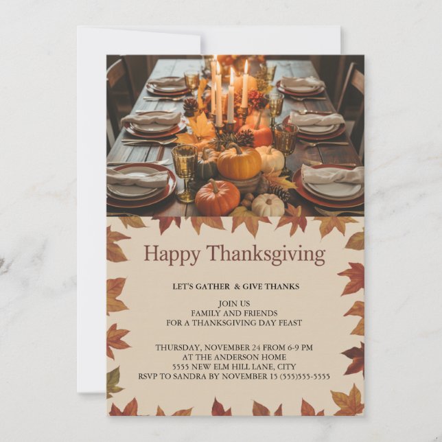 Elegantens Thanksgiving - middag Inbjudningar (Framsida)