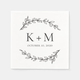 Elegantens trädgårdsbröllop. Svartvit botaniskt Pappersservett