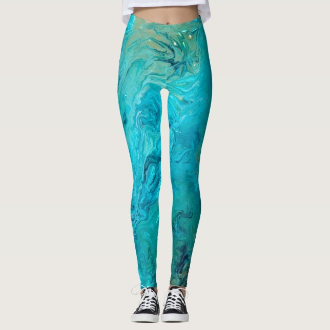 Elegantens unika, blå, abstrakt design leggings (Framsida)