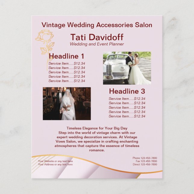 Elegantens utformning Mjuk färg Rosa Guld Flygblad (Framsidan)