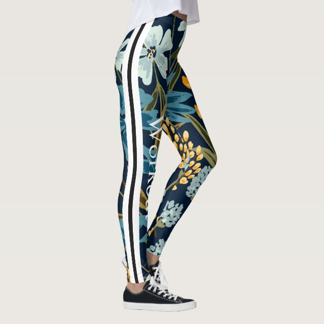 Elegantens utformning Tunga blåa blommor för utlös Leggings (Höger)