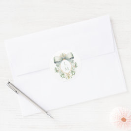 Elegantens Vapensköld med Grönt Bow | Monogram Brö Runt Klistermärke