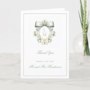 Elegantens Vapensköld med Grönt Bow   Monogram Brö Tack Kort