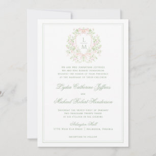 Elegantens Vapensköld med  Rosa Bow   Monogram Brö Inbjudningar