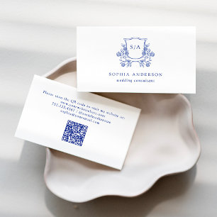 Elegantens Vapensköld och monogram Blå och vit Visitkort